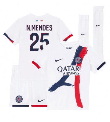 Paris Saint-Germain Nuno Mendes #25 Segunda Equipación Niños 2024-25 Manga Corta (+ Pantalones cortos)